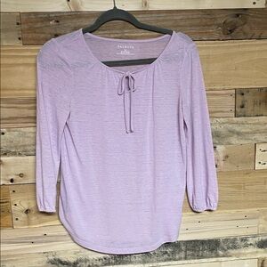 Talbots size XS Long Balloon Sleeve Lavender Blouse with Tie Detail